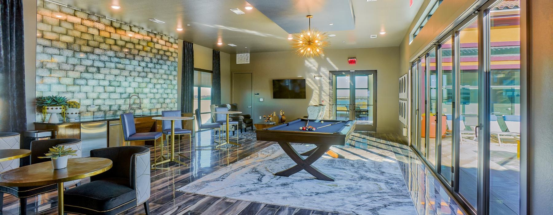 Enjoy our resident-only features a lounge room with a pool table and chairs