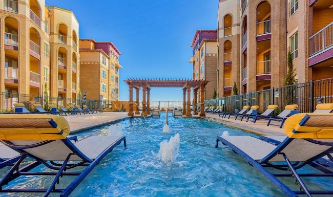 a pool in a courtyard